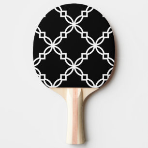 Raquette De Ping Pong Patters de Black White Large Fancy Quatrefoil