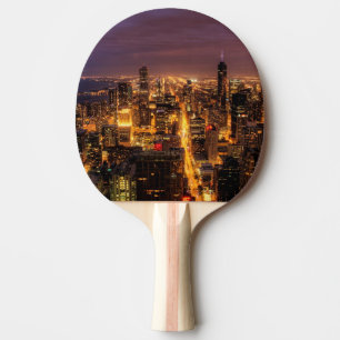 Raquette De Ping Pong Paysage urbain de nuit de Chicago