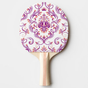 Raquette De Ping Pong Pêche et pourpre Damas motif floral élégant