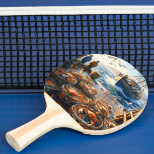 Raquette De Ping Pong Pêcheurs à la Twilight ramassant des crabes