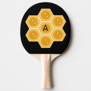 Raquette De Ping Pong Peigne et monogramme modernes en noir