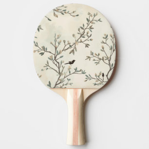 Raquette De Ping Pong Peinture aquarelle beige de branche d'oiseau natur