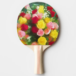 Raquette De Ping Pong Peinture Bouquet Rose - Jolie Art Fleur Originale