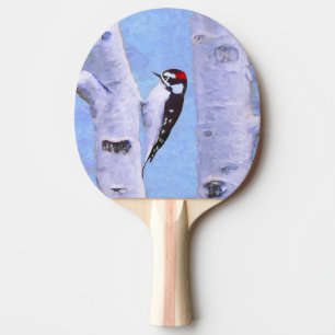 Raquette De Ping Pong Peinture Downy Woodpecker - Art original pour oise