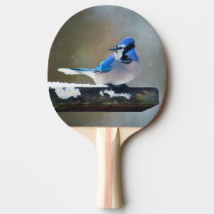 Raquette De Ping Pong Peinture Jay Bleu - Art Oiseau Original