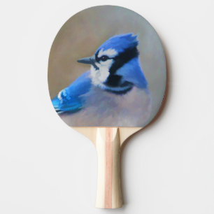 Raquette De Ping Pong Peinture Jay Bleu - Art Oiseau Original