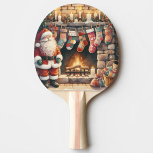 Raquette De Ping Pong Père Noël au coin de la cheminée Chaussettes de No