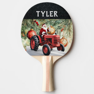 Raquette De Ping Pong Père Noël de Noël tracteur rouge Festif Jovial