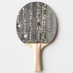 Raquette De Ping Pong Perles à cordes argentées brillantes