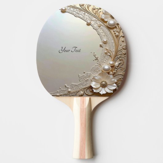 Raquette de ping pong perles fleurs blanches moder (Devant)