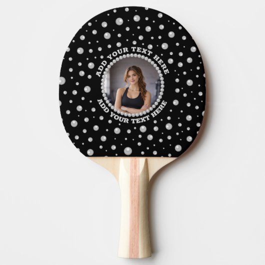 Raquette De Ping Pong Personalized Photo with Pearls Circle on Black (Devant)
