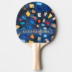 Raquette De Ping Pong Personnalisé Abstrait de Style Vitrail Coloré Navy