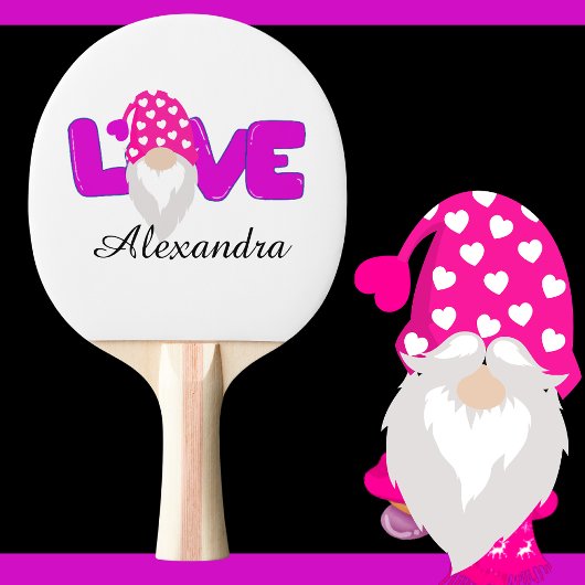Raquette De Ping Pong Personnaliser l'amour Gnome Coeur rose pourpre