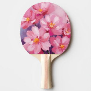 Raquette De Ping Pong Pétales roses en fleurs   Peinture de fleurs à l'a
