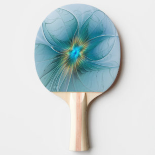 Raquette De Ping Pong Petite Beauté Moderne Fleur d'Art Fractal Bleu Or