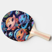 Raquette De Ping Pong Petits Aliens Multi-Couleurs dans l'Espace (Côté)