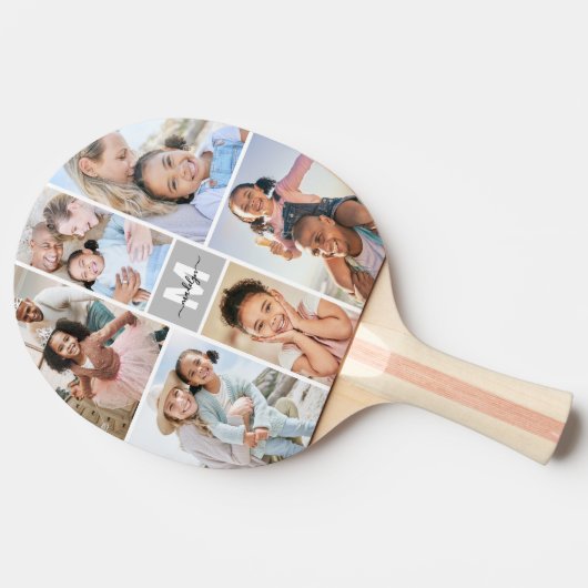 Raquette De Ping Pong Photo Collage simple Monogramme (Côté)