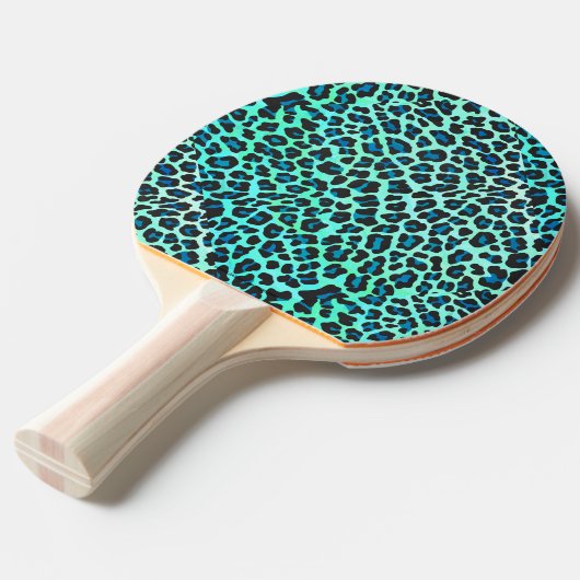 Raquette De Ping Pong Photographie noir et Turquoise de Leopard (Devant Angle)