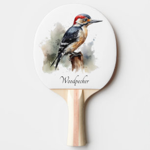 Raquette De Ping Pong Pic-vert de la forêt à l'aquarelle, personnalisé