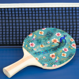 Raquette De Ping Pong Pic Vibrant Avec Plumes Et Florales Luxuriantes