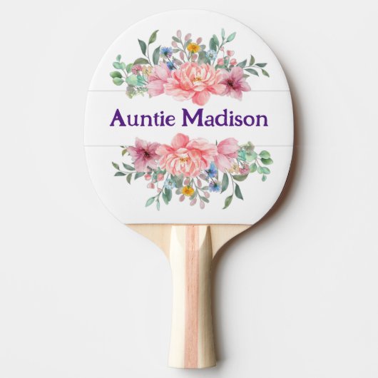 Raquette De Ping Pong Ping Pong Paddle Floral Fleurs Pink Pastel (Devant)