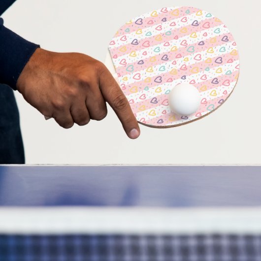 Raquette De Ping Pong Ping Pong Paddle Pink & White Stripe Hearts (Insitu)