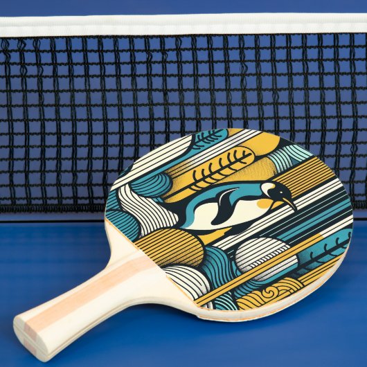 Raquette De Ping Pong Pingouin bleu Turquoise jaune moutarde en géométri (Insitu)