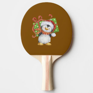 Raquette De Ping Pong Pingouin de Noël avec cadeau - Holiday Deco