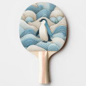 Raquette De Ping Pong Pingouin En Crème Bleu Vagues Abstraites (Dos)