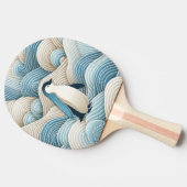 Raquette De Ping Pong Pingouin En Crème Bleu Vagues Abstraites (Côté)