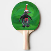 Raquette De Ping Pong Pingouin mignon à Santa Hat sur Vert (Dos)