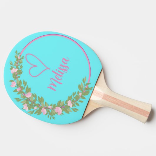 Raquette De Ping Pong Pink Modern Script Girly Monogram Name  (Côté)