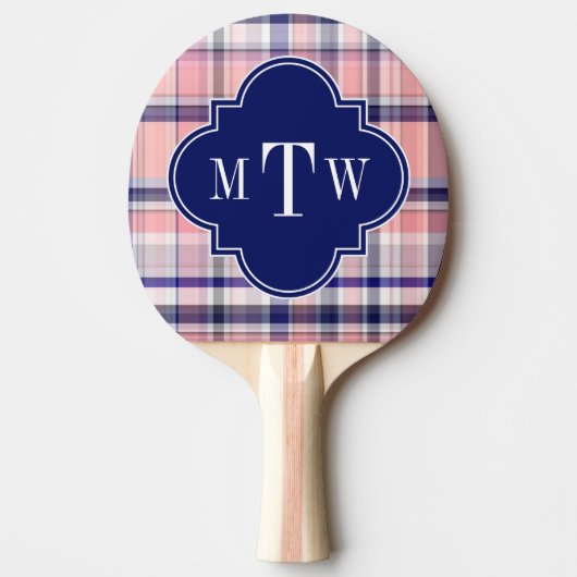 Raquette De Ping Pong Pink Navy White Preppy Madras Quatrefoil (Devant)