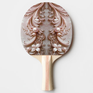 Raquette De Ping Pong Pink Ornate Pearl and Floral Ping Pong Paddle