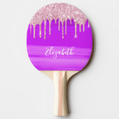 Raquette De Ping Pong Pink violet rose or parties scintillant nom goutte (Dos)