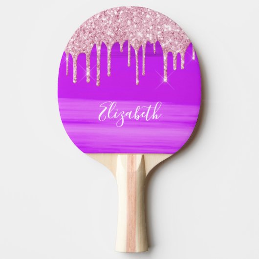Raquette De Ping Pong Pink violet rose or parties scintillant nom goutte (Devant)