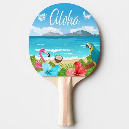 Raquette De Ping Pong Plage hawaïenne d'Aloha flamingo bleu floral (Devant)