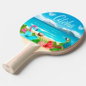 Raquette De Ping Pong Plage hawaïenne d'Aloha flamingo bleu floral (Devant Angle)