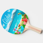 Raquette De Ping Pong Plage hawaïenne d'Aloha flamingo bleu floral (Côté)