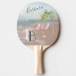 Raquette De Ping Pong Plage Sable Océan Palm Tropical