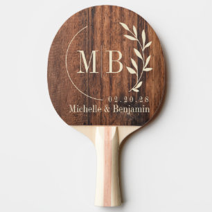 Raquette De Ping Pong Planche à découper usée Monogramme de mariage en f