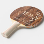 Raquette De Ping Pong Planche à Découper Usée Monogramme de Mariage Feui (Devant Angle)
