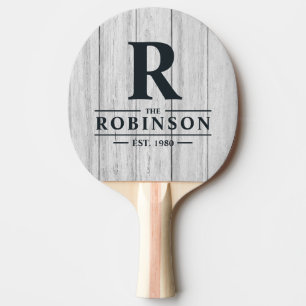 Raquette De Ping Pong Planches de bois grises vintage nom de famille et 