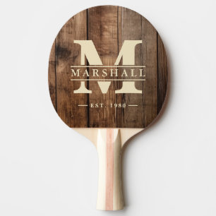 Raquette De Ping Pong Planches de plancher de grange Monogramme et nom e