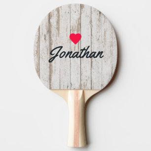 Raquette De Ping Pong Planches en bois blanchies à la chaux Cœur vintage