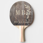 Raquette De Ping Pong Planches Usées Monogramme de Mariage Feuille (Devant)
