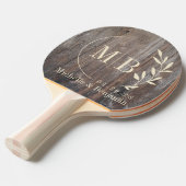 Raquette De Ping Pong Planches Usées Monogramme de Mariage Feuille (Devant Angle)