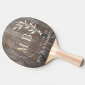 Raquette De Ping Pong Planches Usées Monogramme de Mariage Feuille (Côté)