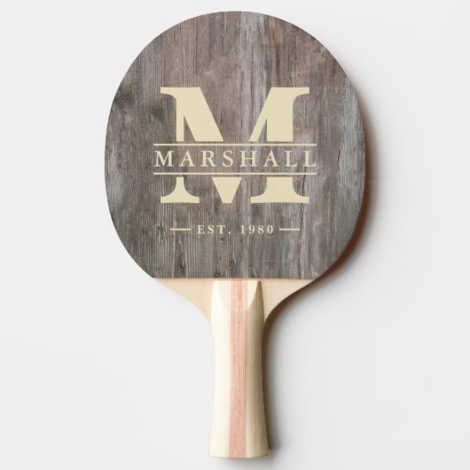 Raquette De Ping Pong Planches Usées Monogramme & Superposition de Nom (Dos)