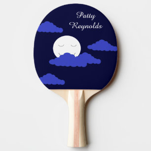 Raquette De Ping Pong Pleine lune souriante avec nuages : bleu foncé